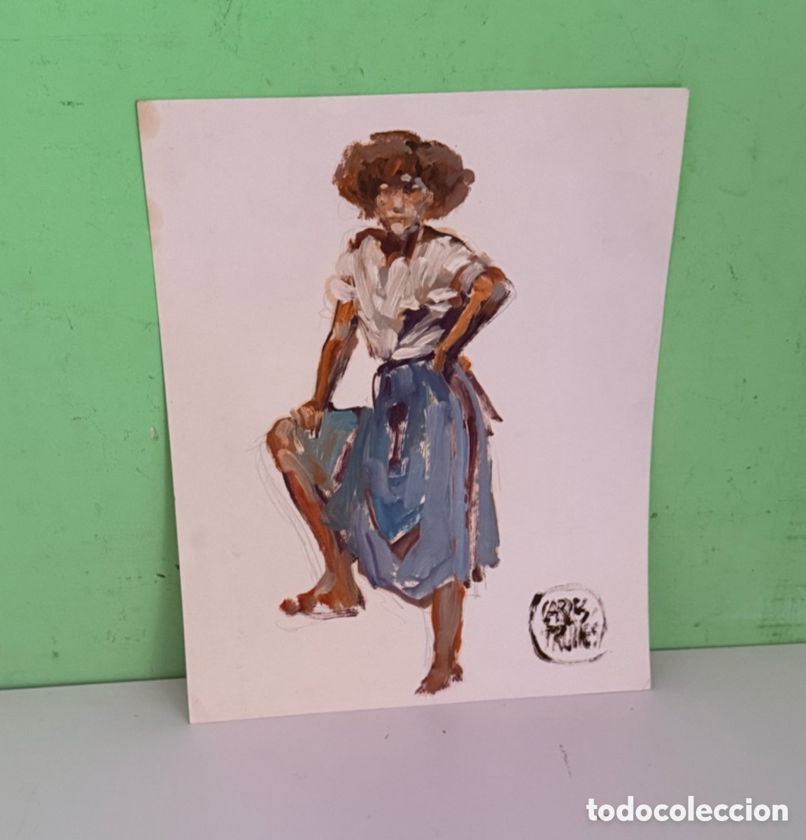Arte: Carles Prun&eacute;s (1937-2017) &ndash; Figura femenina con sombrero, &oacute;leo sobre papel (25 &times; 32 cm)