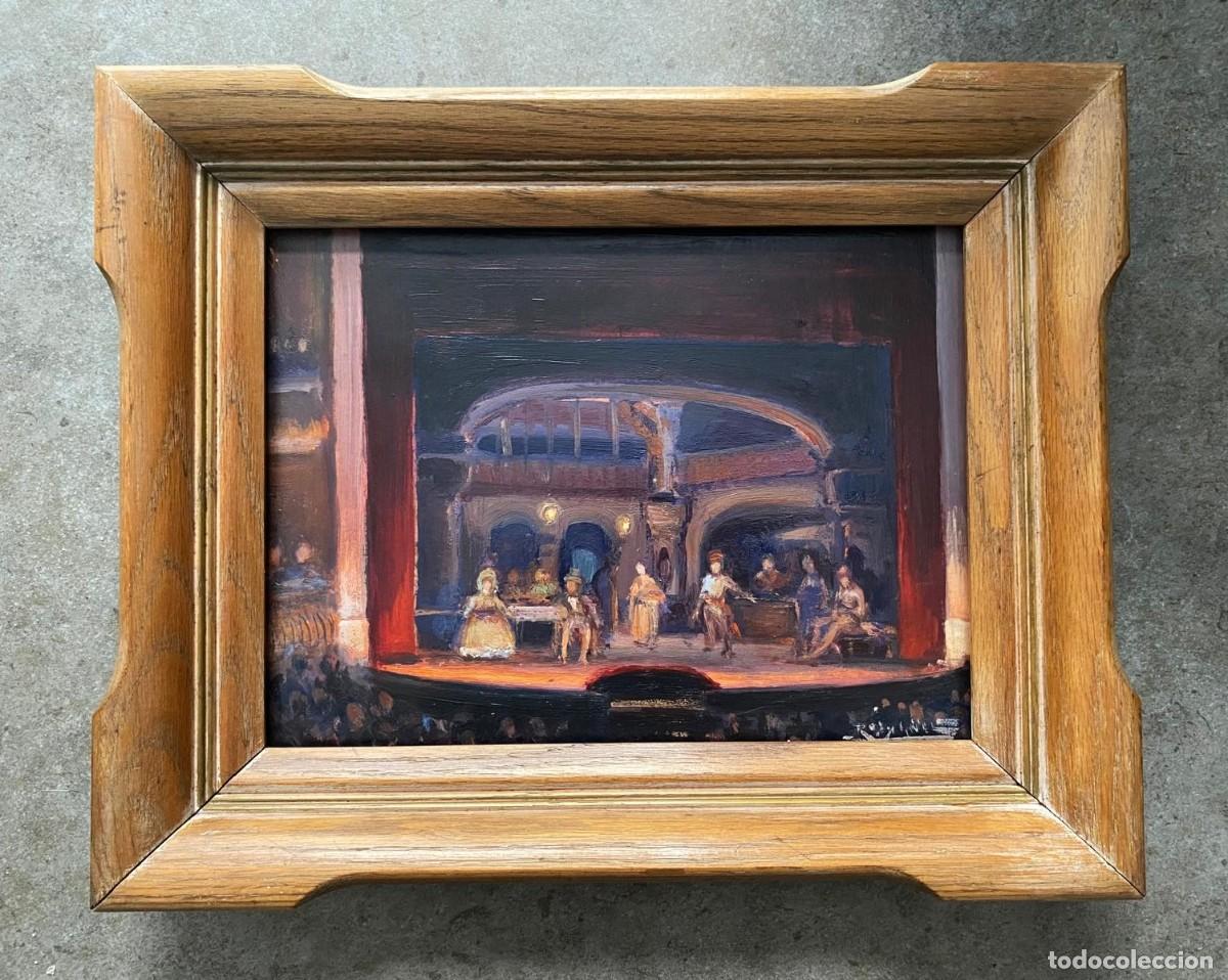 Arte: Antoni Ros i G&uuml;ell, representaci&oacute;n teatral, 1930's, pintura al &oacute;leo sobre cart&oacute;n, firmada, con marco