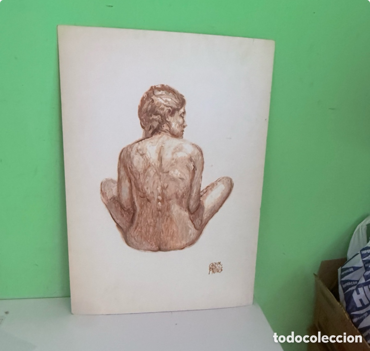 Arte: Carles Prun&eacute;s (1937-2017) &ndash; Desnudo femenino de espaldas, &oacute;leo sobre papel (70 &times; 50 cm)