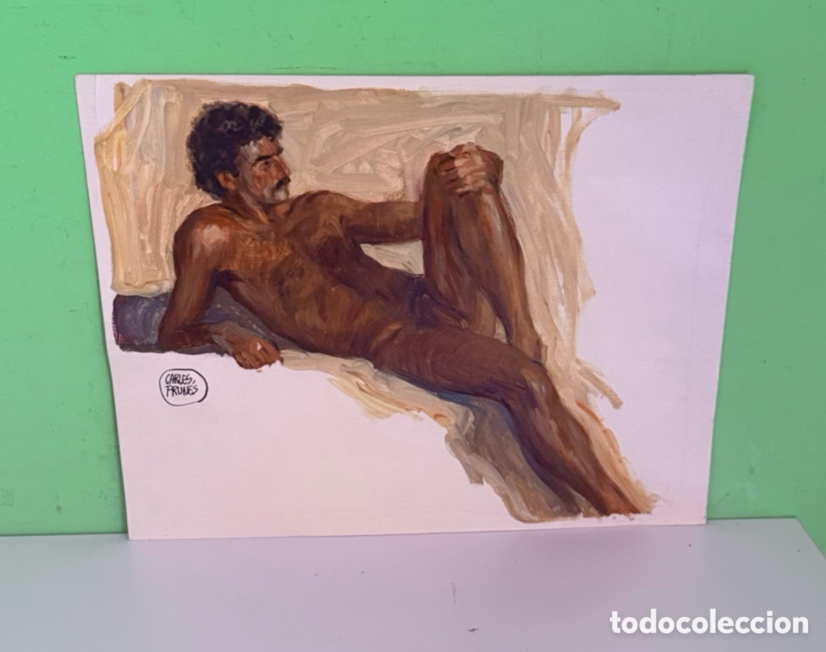 Arte: Carles Prun&eacute;s (1937-2017) &ndash; &Oacute;leo sobre lienzo de desnudo masculino firmado (40 x 30 cm)
