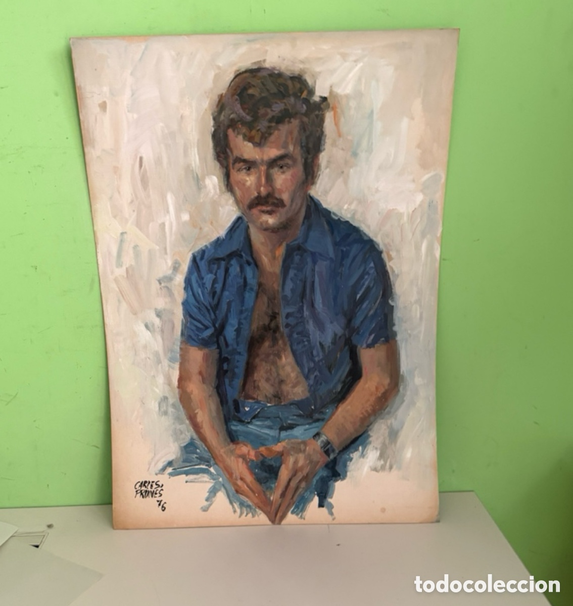 Arte: Carles Prun&eacute;s (1937-2017) &ndash; &Oacute;leo sobre tablex, posible autorretrato, firmado 1976. (70X50 cm).