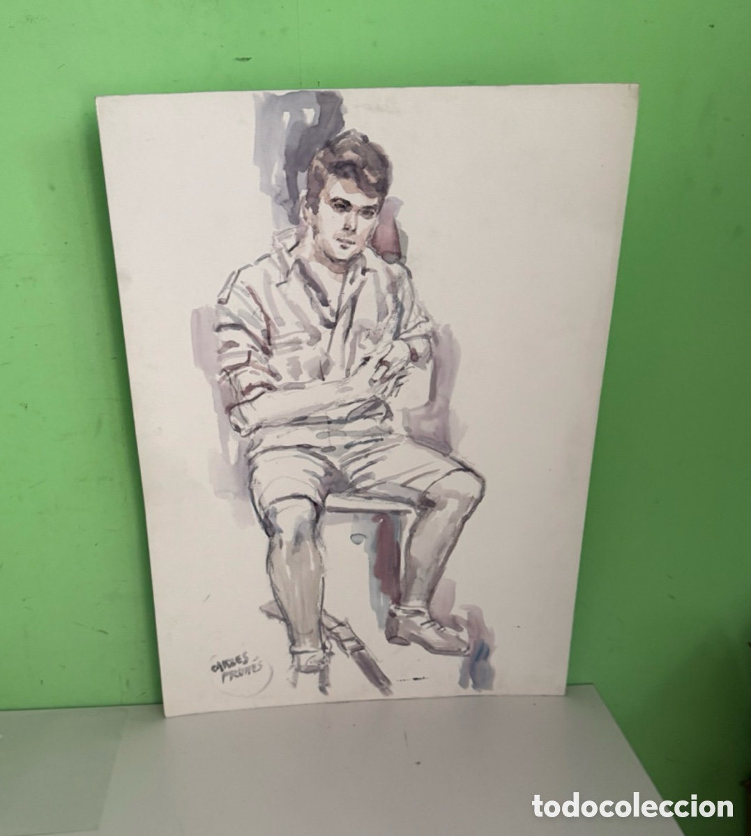 Arte: Carles Prun&eacute;s (1937-2017) &ndash; Estudio de figura masculina sentada, pintura sobre papel firmada