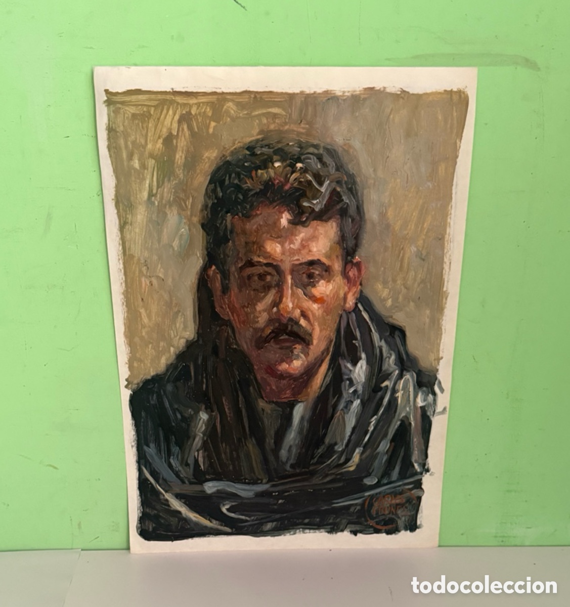 Arte: Carles Prun&eacute;s (1937-2017) &ndash; Posible autorretrato, pintura sobre papel firmada (50 x 36 cm)