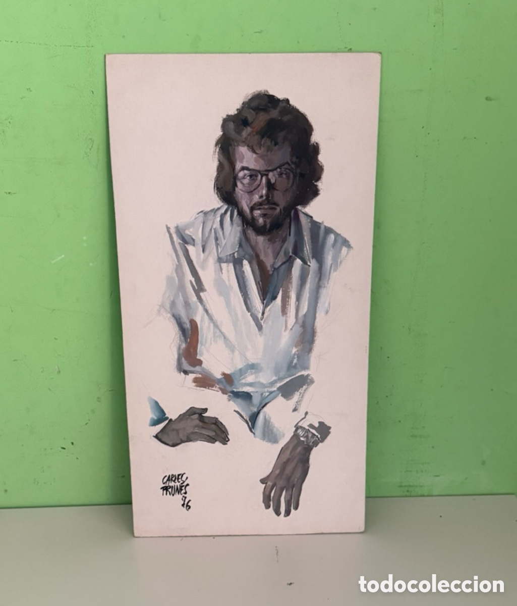 Arte: Carles Prun&eacute;s (1937-2017) &ndash; Retrato masculino firmado, 1976 (22 x 43 cm)