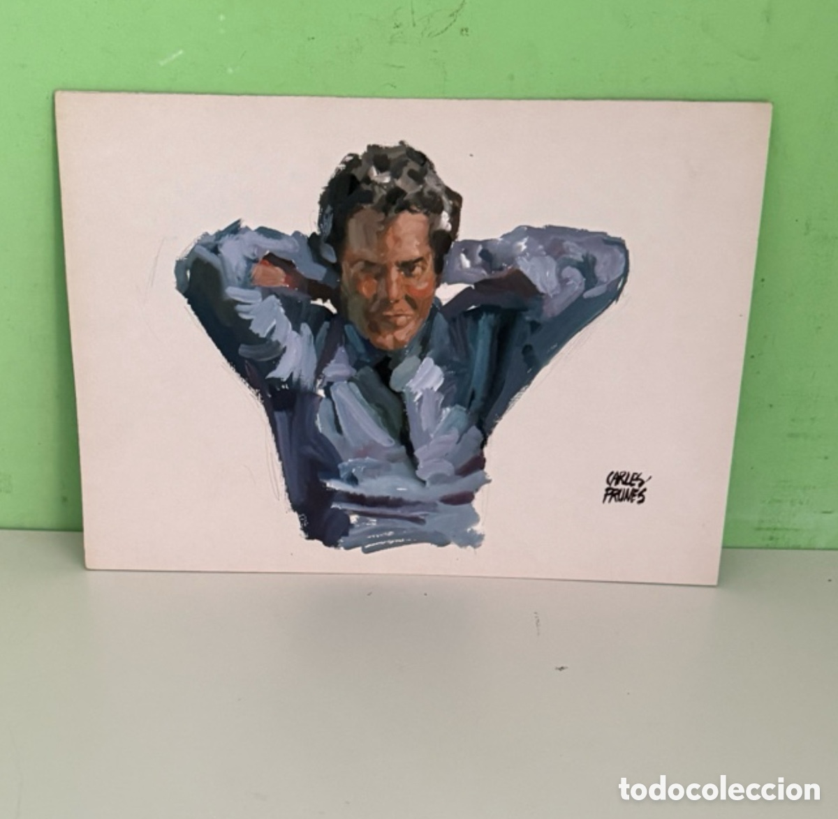 Arte: Carles Prun&eacute;s (1937-2017) &ndash; Retrato masculino firmado (35 x 24 cm)