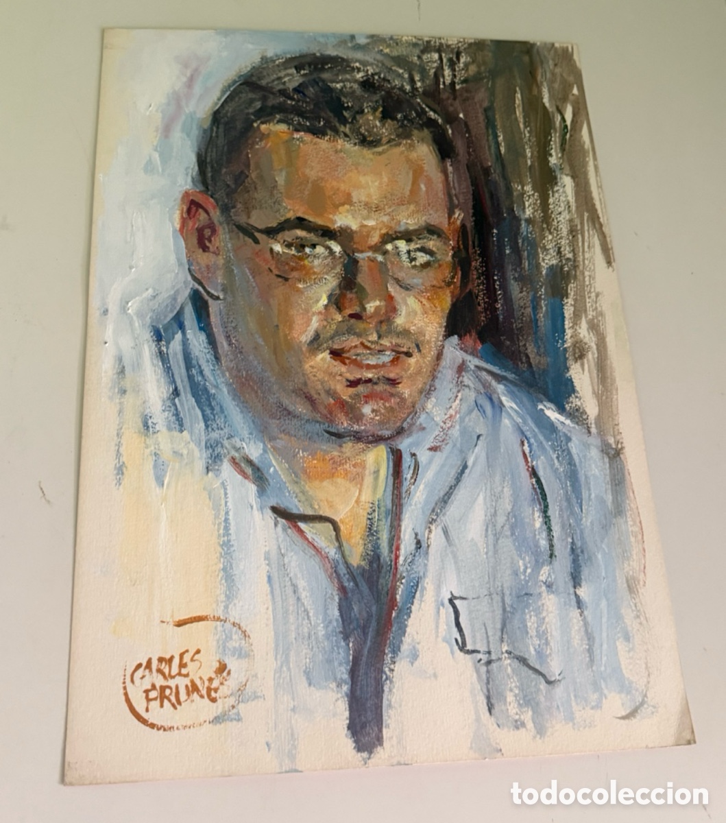 Arte: Carles Prun&eacute;s (1937-2017) &ndash; Retrato masculino firmado (50 x 35 cm)