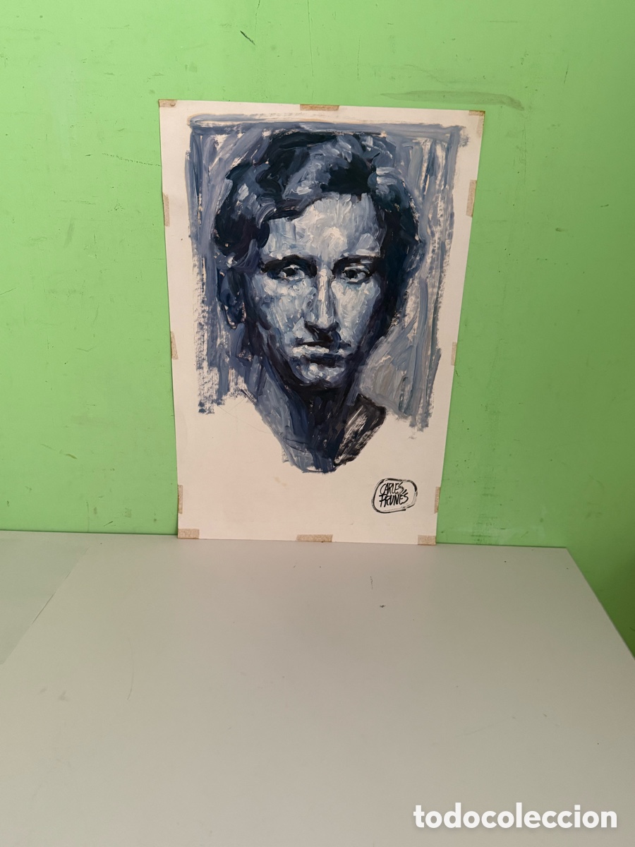 Arte: Carles Prun&eacute;s (1937-2017) &ndash; Retrato masculino firmado (50 x 30 cm)