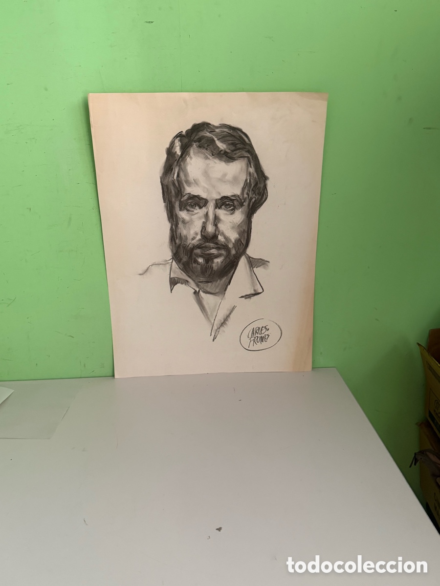 Arte: Carles Prun&eacute;s (1937-2017) &ndash; Retrato masculino firmado (45 x 60 cm) .