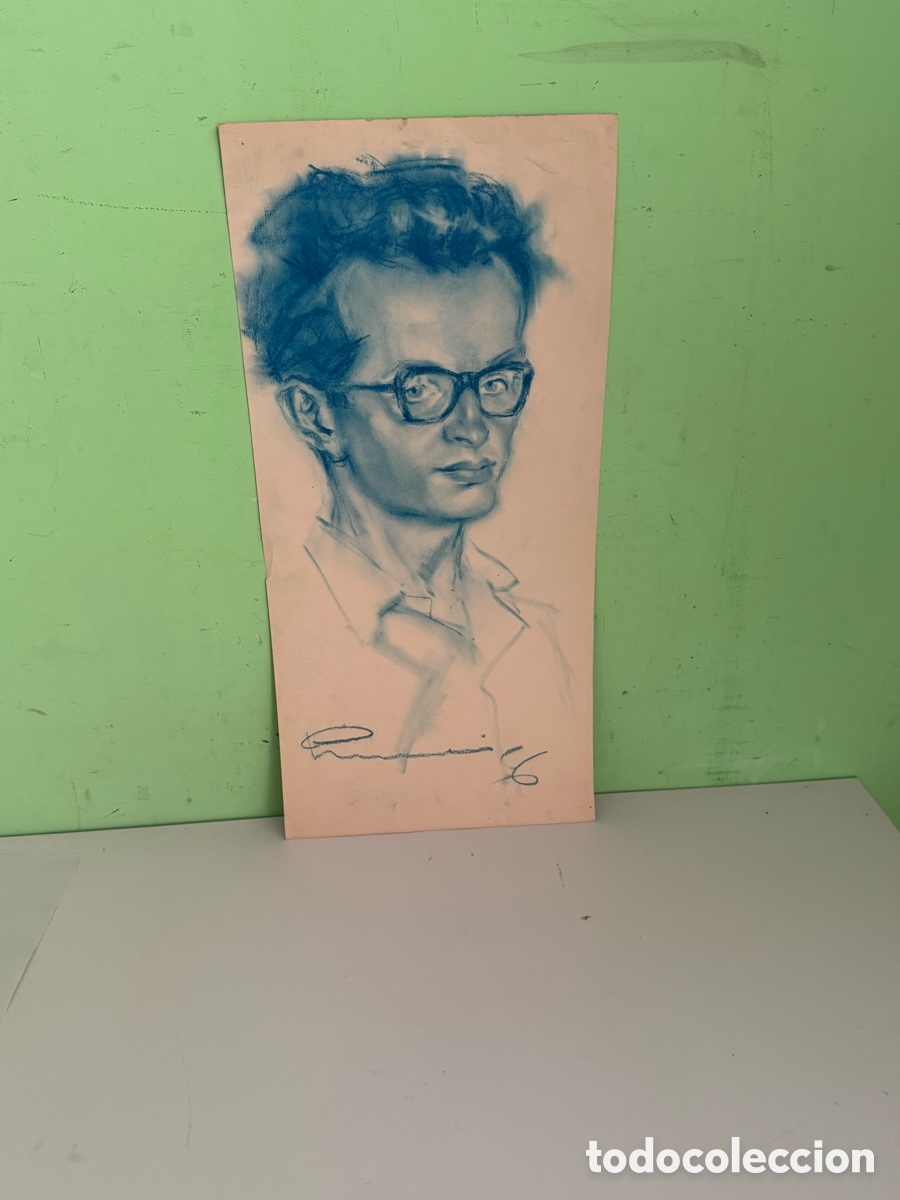 Arte: Carles Prun&eacute;s (1937-2017) &ndash; Retrato masculino con gafas, dibujo firmado y fechado (50 x 23 cm)