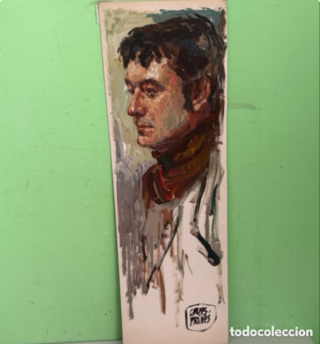 Arte: Carles Prun&eacute;s (1937-2017) &ndash; Retrato masculino de perfil firmado (70 x 23 cm)