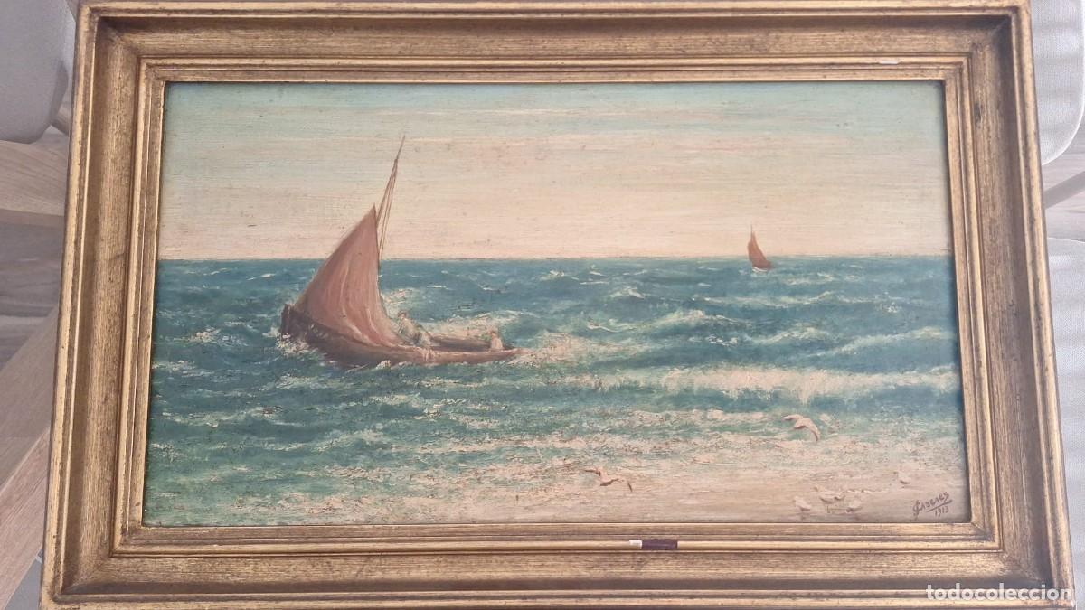 Arte: Pintura &Oacute;leo Antiga &rdquo;Cascaes 1913&rdquo; (Marinha) - 68x32 cm
