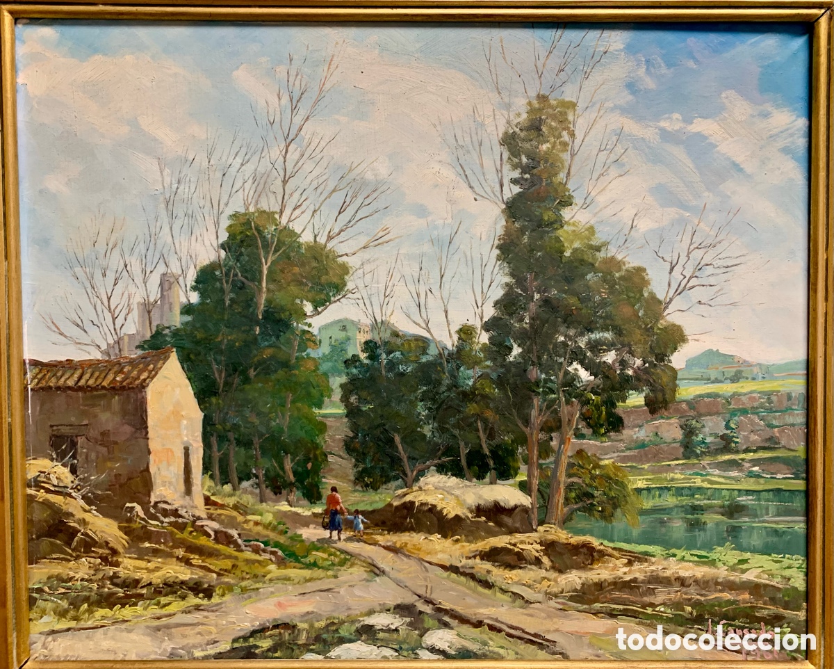 Arte: J. Cansado, paisaje rural, 59x48 obra y 71x60 con marco