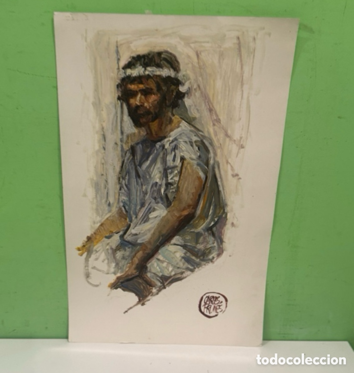 Arte: Carles Prun&eacute;s (1937-2017) &ndash; &Oacute;leo sobre papel, posible autorretrato &ndash; Firmado &ndash; 52 &times; 33 cm