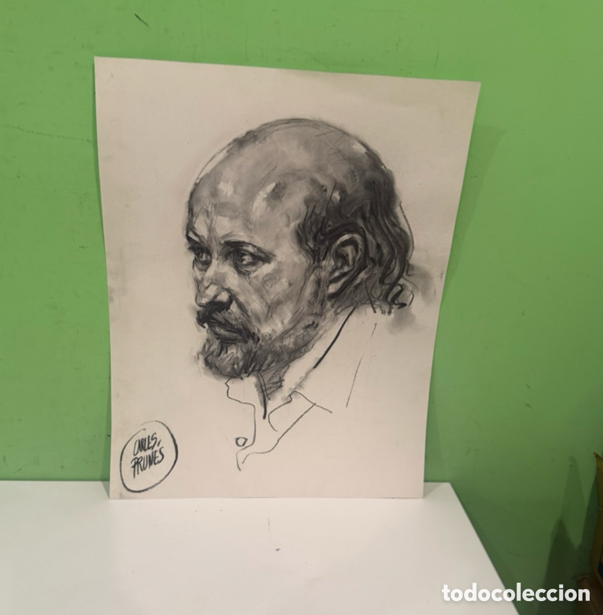 Arte: Carles Prun&eacute;s (1937-2017) &ndash; Retrato masculino, dibujo sobre papel &ndash; Firmado &ndash; 50 &times; 40 cm