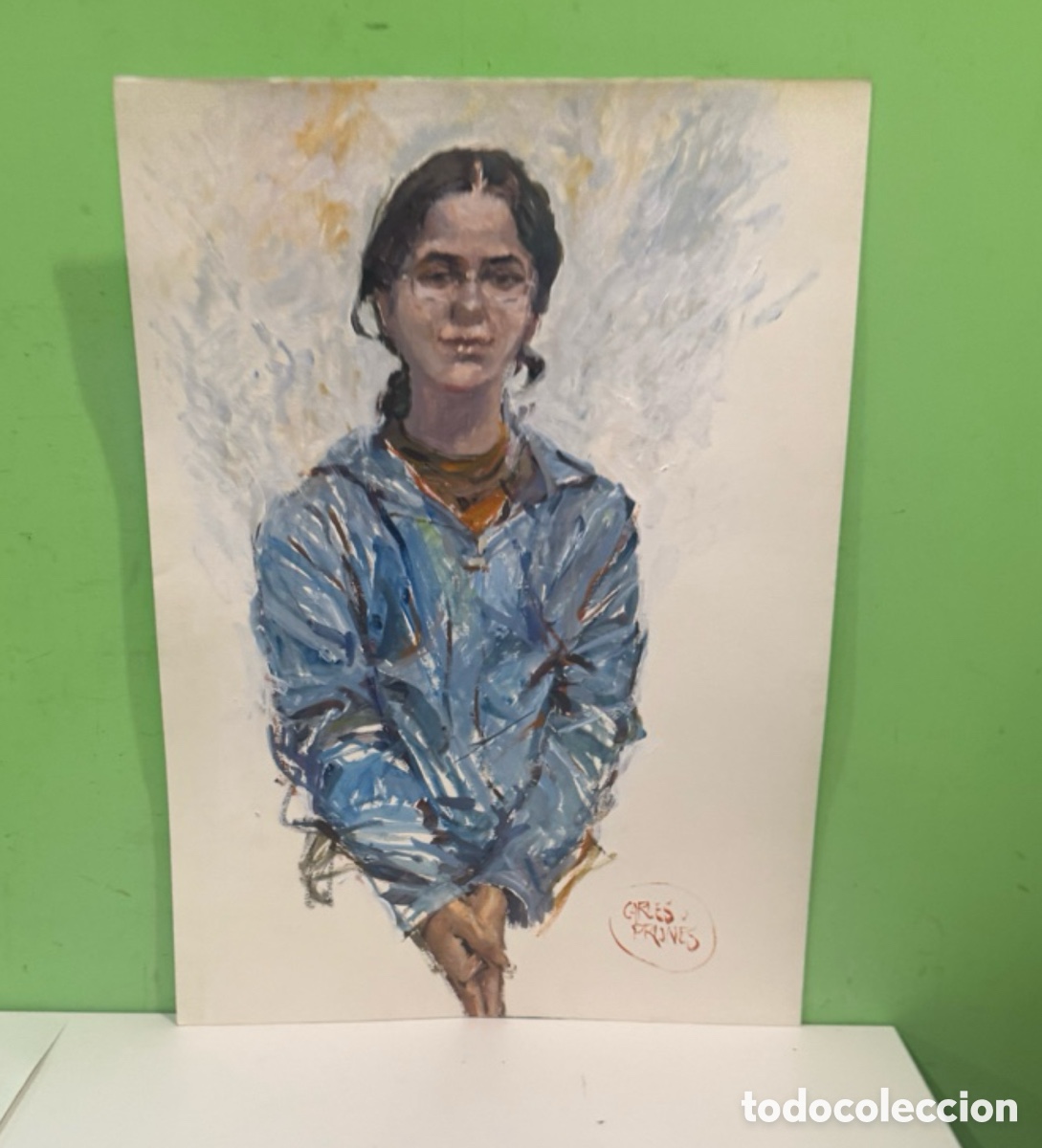 Arte: Carles Prun&eacute;s (1937-2017) &ndash; Retrato femenino, &oacute;leo sobre papel &ndash; Firmado &ndash; 70 &times; 50 cm