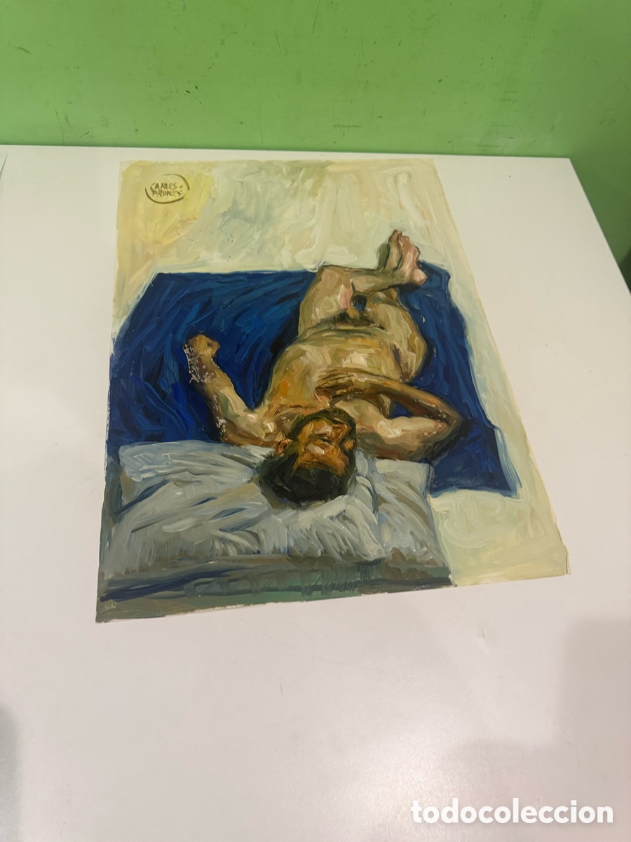 Arte: Carles Prun&eacute;s (1937-2017) &ndash; Desnudo masculino, &oacute;leo sobre papel &ndash; Firmado &ndash; 50 &times; 36 cm