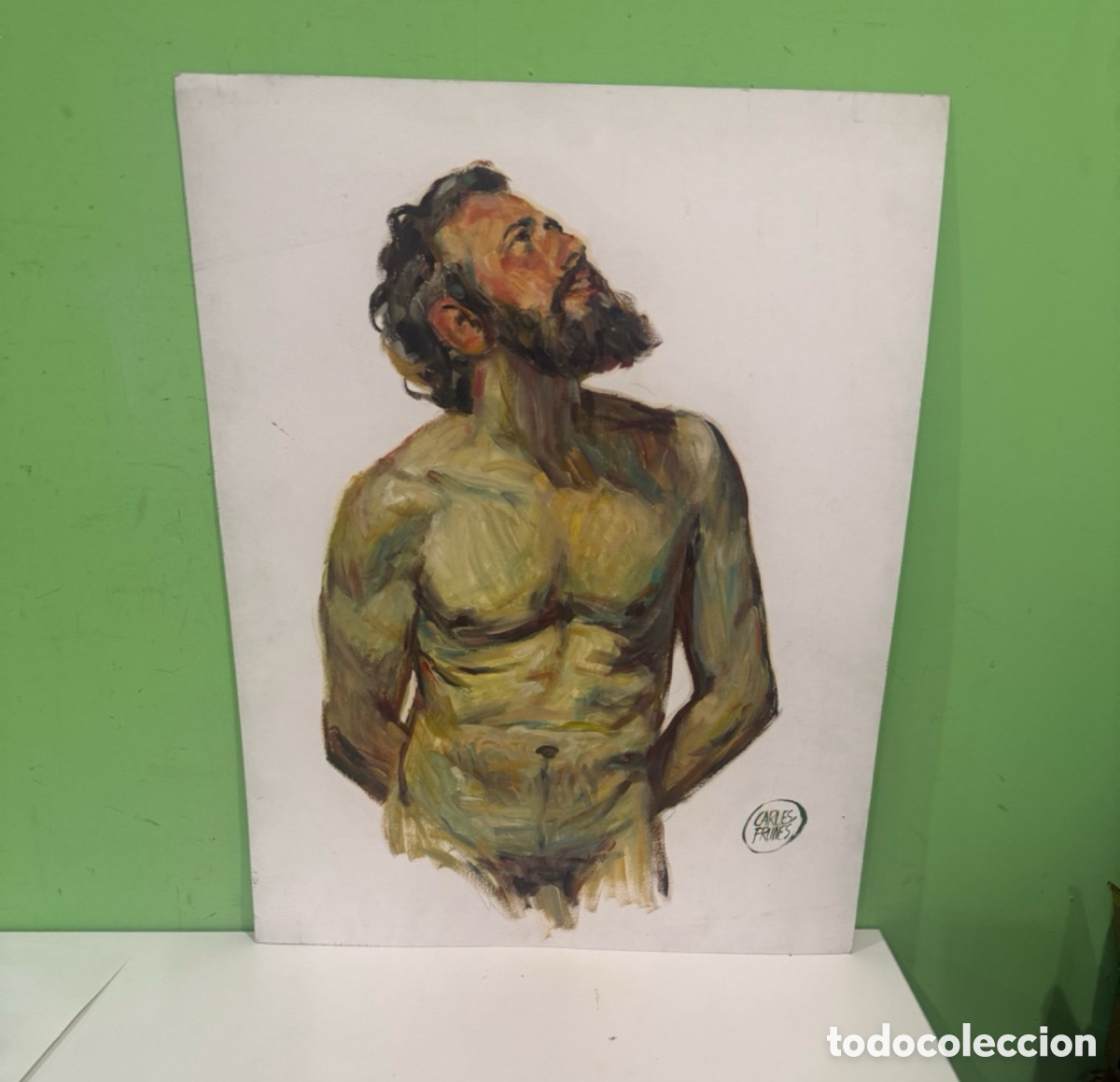 Arte: Carles Prun&eacute;s (1937-2017) &ndash; Desnudo masculino, &oacute;leo sobre papel &ndash; Firmado &ndash; 63 &times; 50 cm