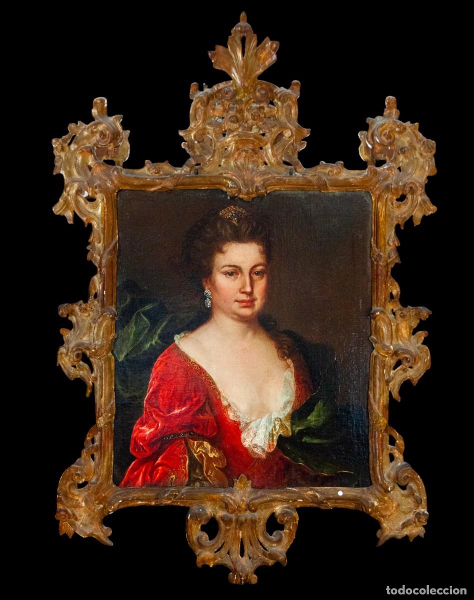 Arte: Retrato de dama aristocr&aacute;tica francesa &oacute;leo sobre lienzo S. XVIII con marco