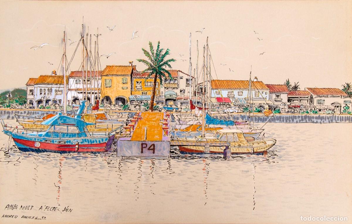Arte: ANDREU BALCELLS - PASEO MAR&Iacute;TIMO Y PUERTO DEPORTIVO - 1987