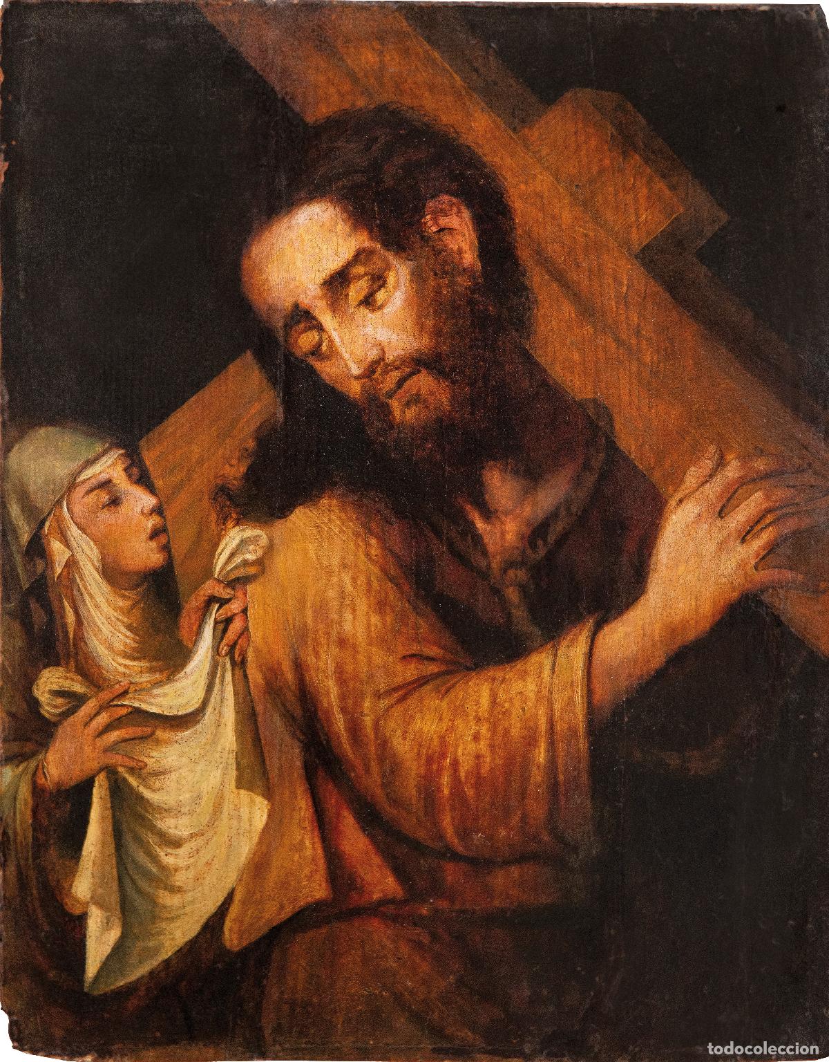 Arte: Cristo con la cruz y la Ver&oacute;nica &oacute;leo sobre tabla seguidor de Luis de Morales finales del siglo XVI
