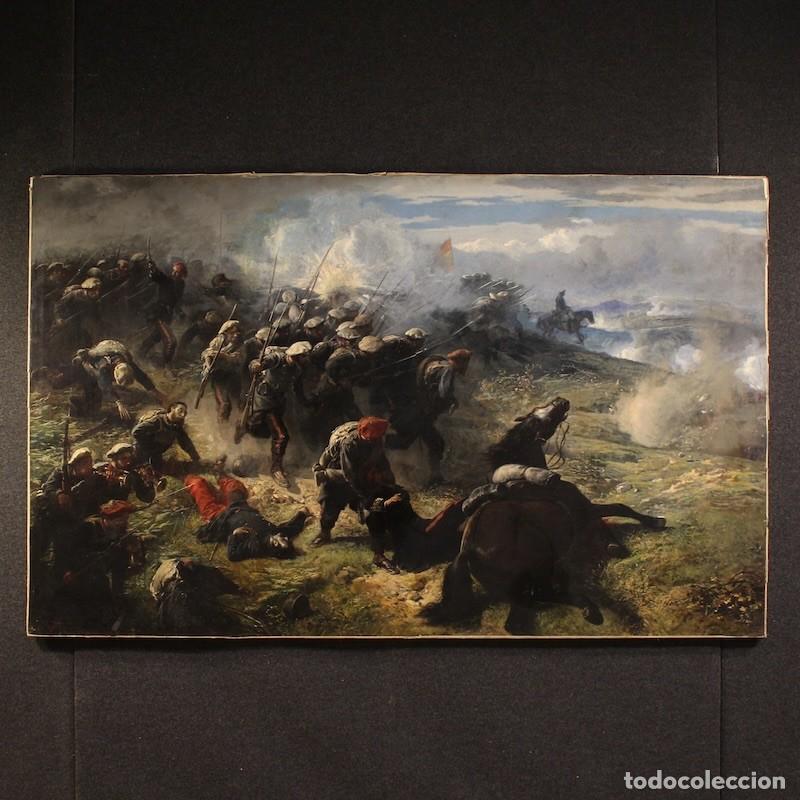 Arte: Gran batalla del siglo XIX, cuadro firmado por H.P.