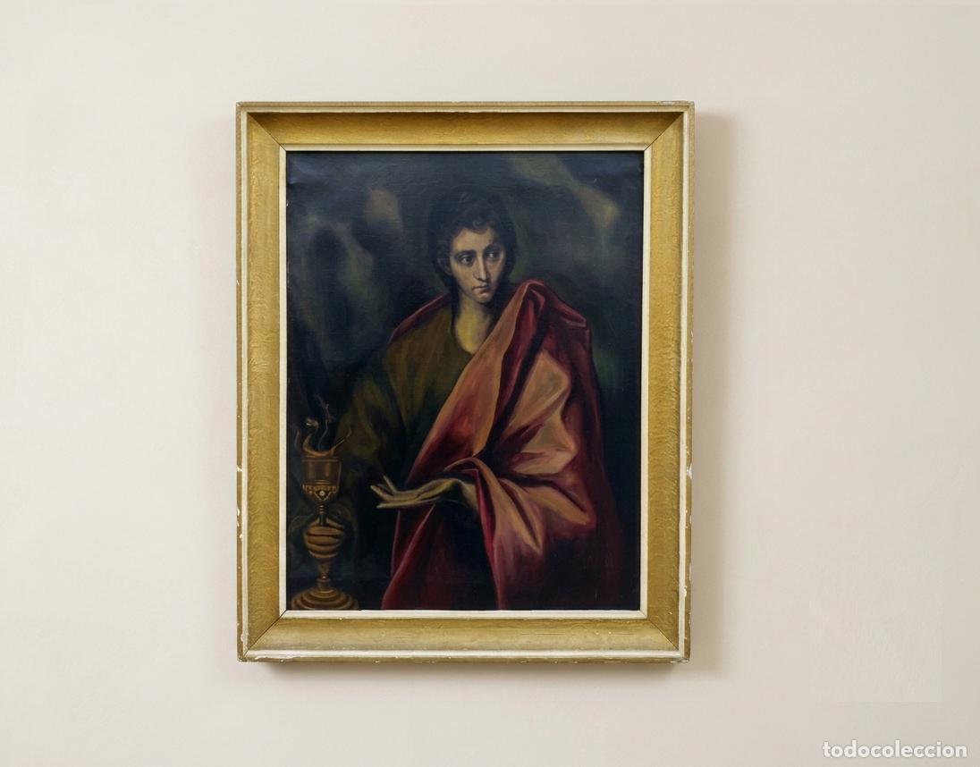 Arte: Cuadro copia pintura San Juan Evangelista El Greco, cuadro oleo sobre lienzo (120 cm).