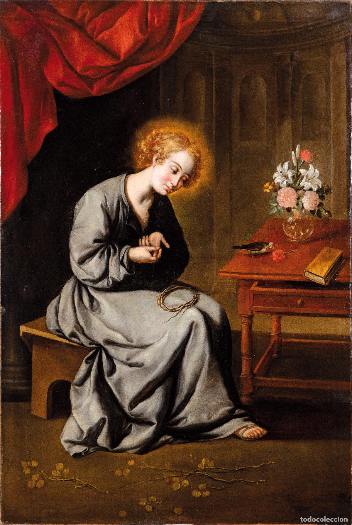 Art: Ni&ntilde;o de la espina &oacute;leo sobre lienzo seguidor de Zurbar&aacute;n copia del original escuela espa&ntilde;ola S XVIII