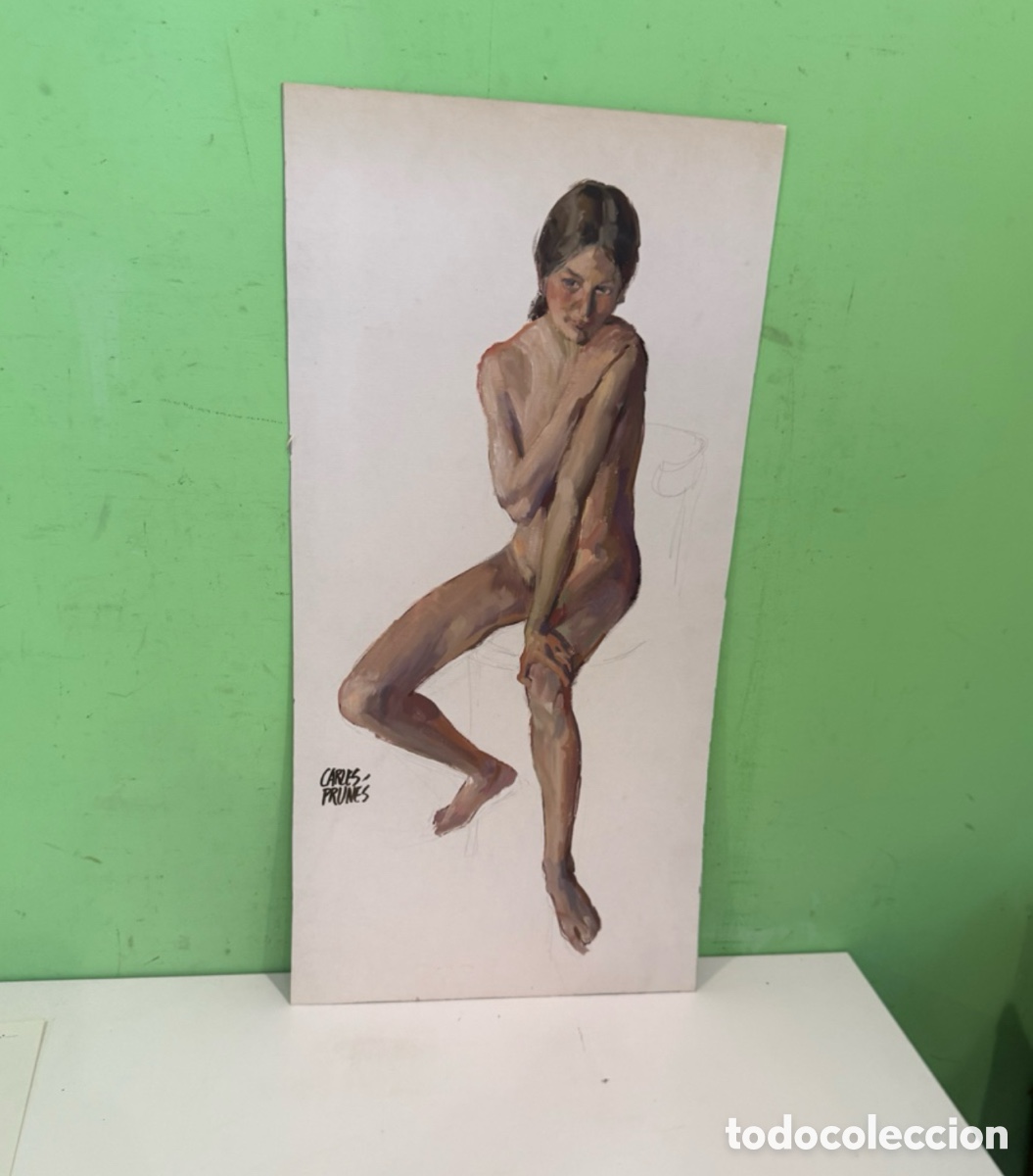 Arte: Carles Prun&eacute;s (1937-2017) &ndash; &Oacute;leo sobre papel &ndash; Desnudo femenino &ndash; Firmado &ndash; 64 x 32 cm