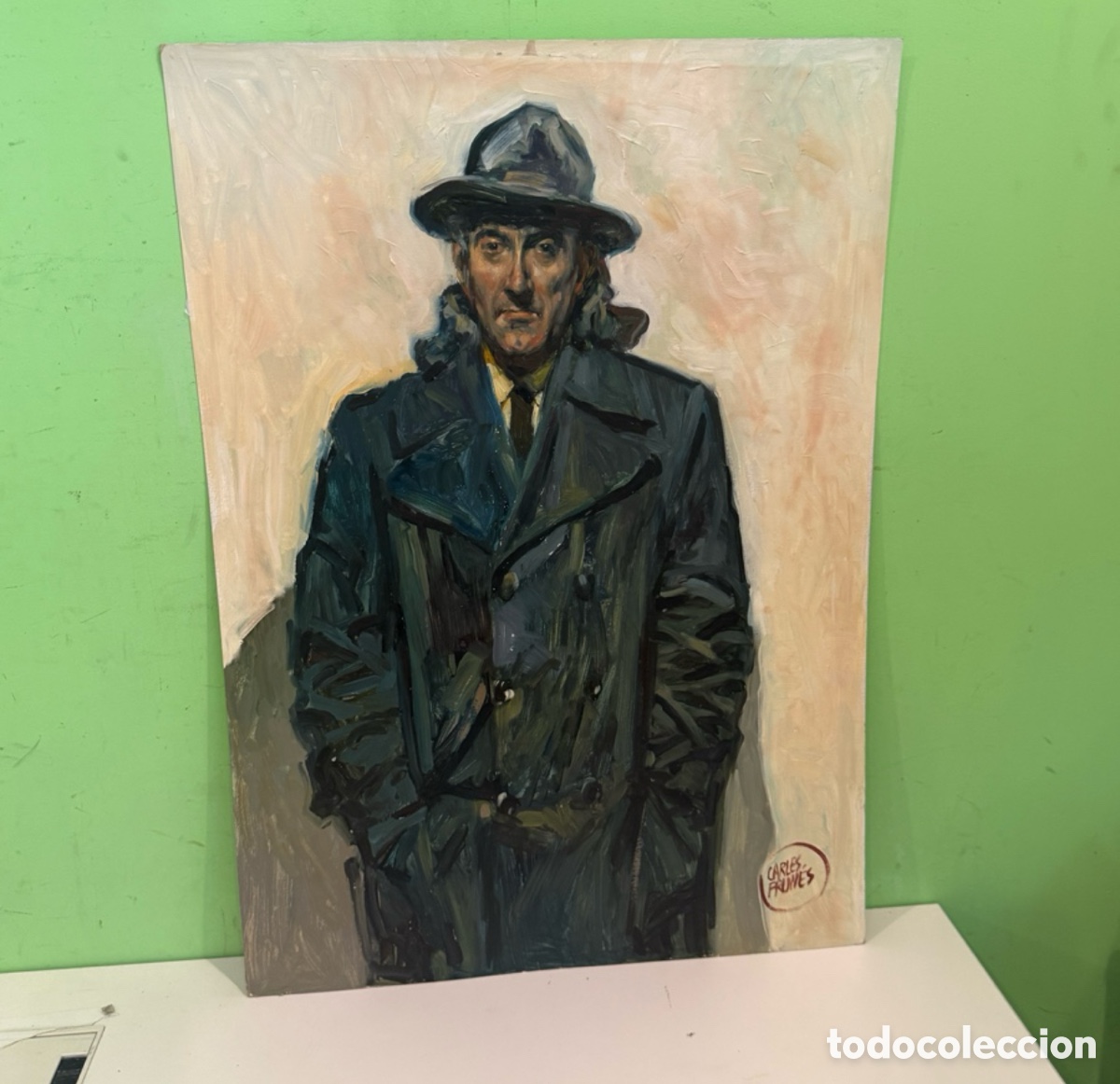 Arte: Carles Prun&eacute;s (1937-2017) &Oacute;leo sobre tablex &ndash; Retrato masculino firmado (70 &times; 50 cm)