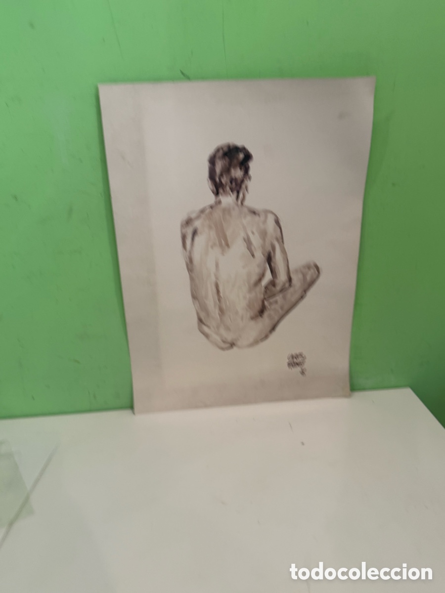 Arte: Carles Prun&eacute;s (1937-2017) Dibujo de desnudo masculino sobre papel firmado (56 &times; 40 cm)