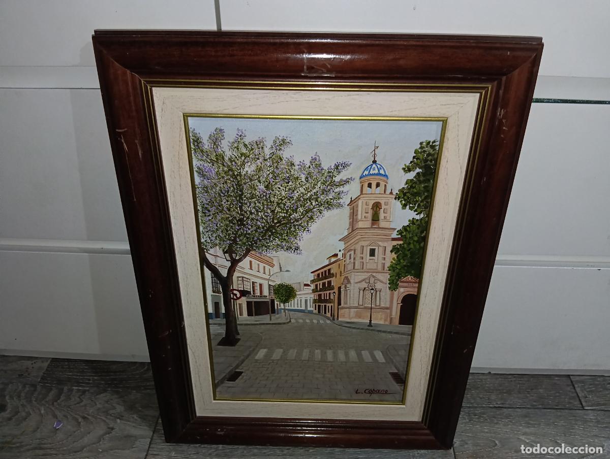 Arte: &Oacute;leo sobre lienzo paisaje urbano tradicional firmado 43x58