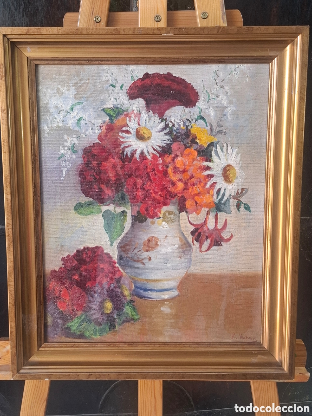 Arte: OLEO SOBRE LIENZO. ANTIGUO BODEGON -JARRON CON FLORES- FIRMADO