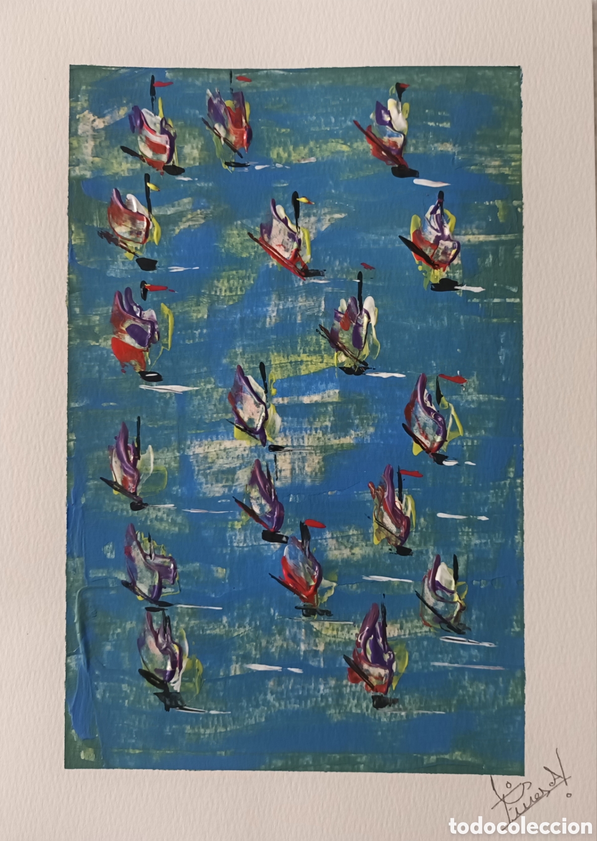 Arte: Lamina abstracta decorativa 21x29 cm original (pintada a mano)
