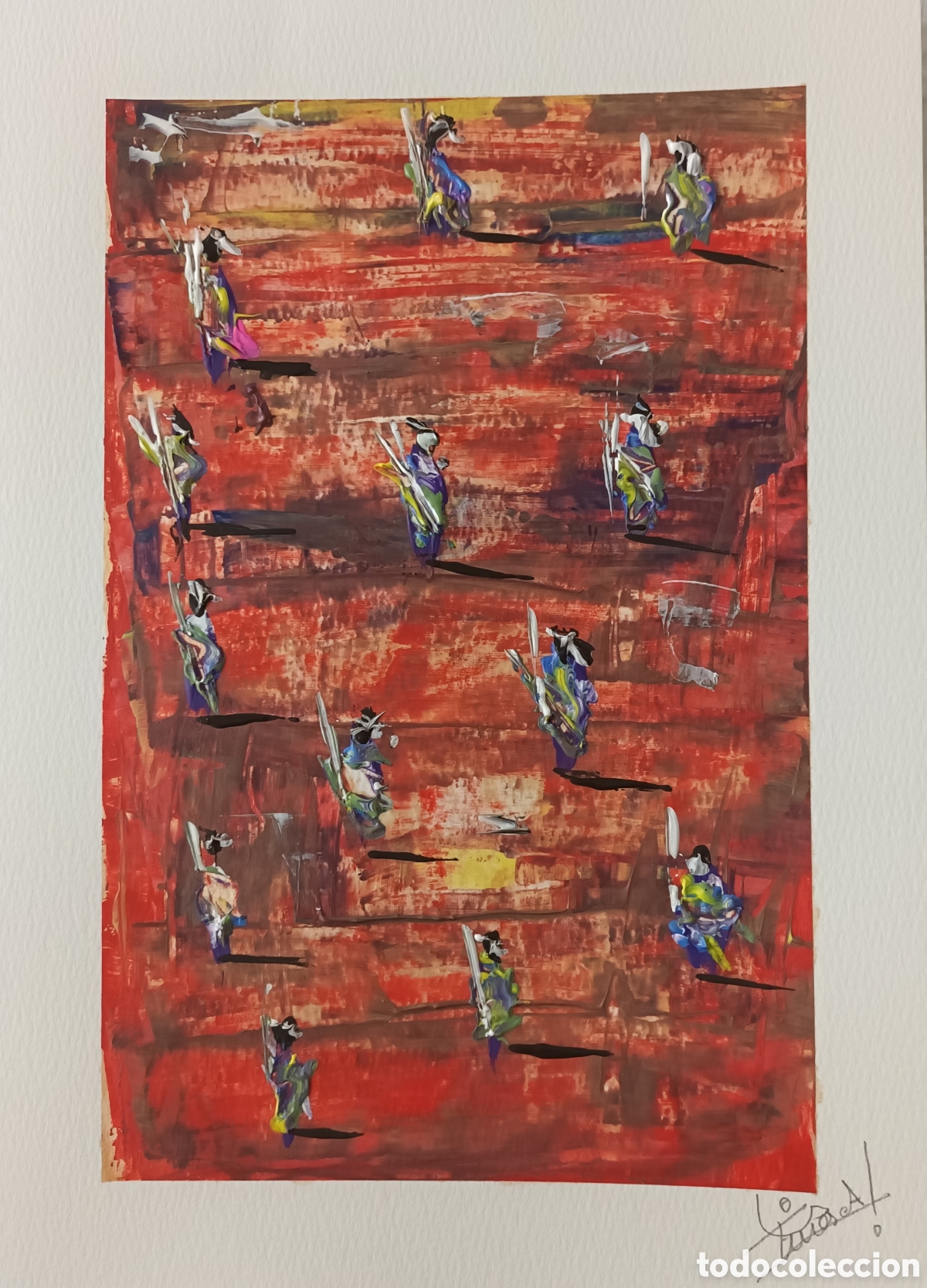 Arte: Pintura acr&iacute;lico abstracto orginal en papel acuarela 300gr