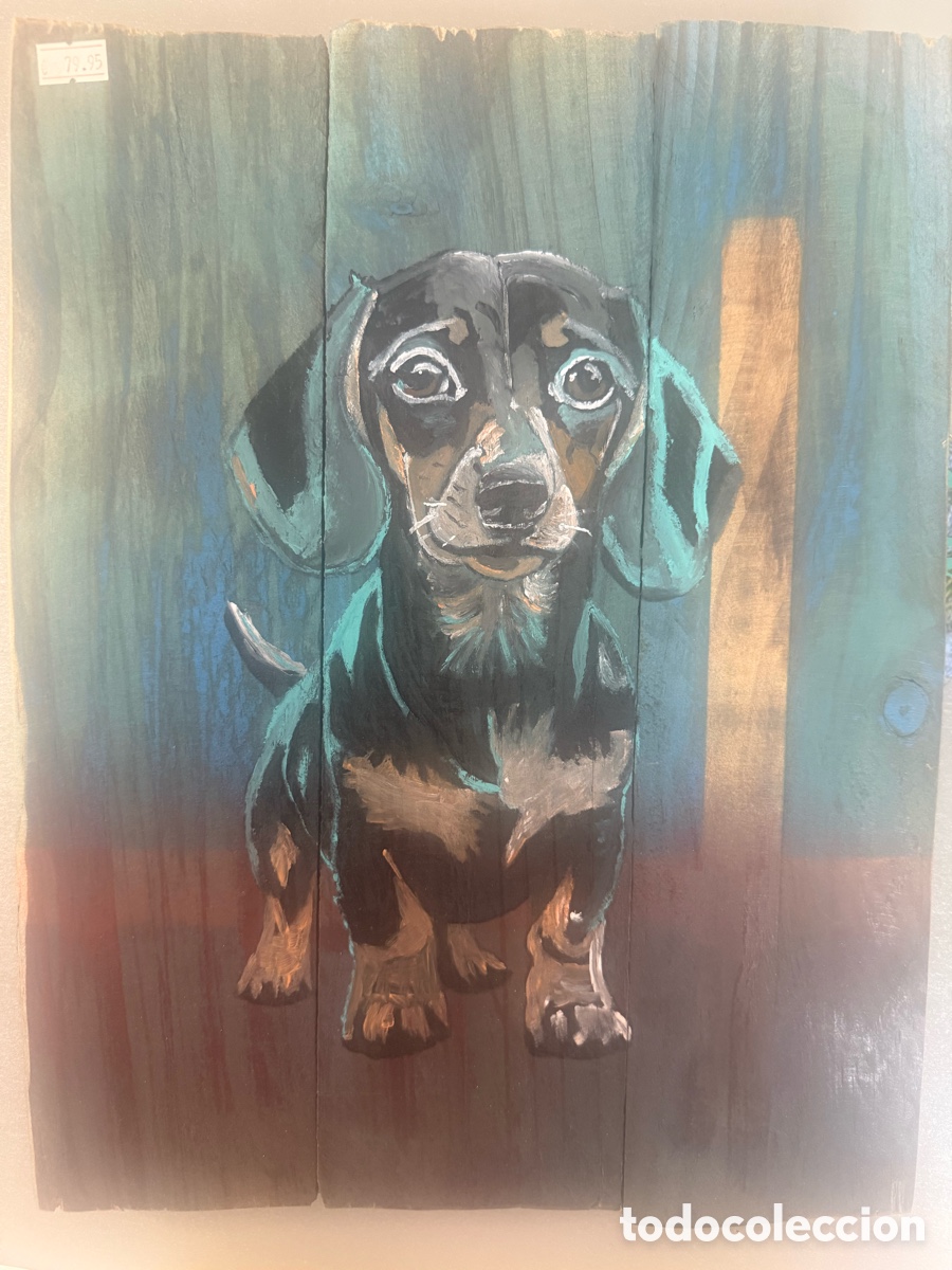 Arte: &rdquo;Cuadro Artesanal 'Dachshund Teckel' - Pintura Original sobre Madera Reciclada&rdquo;