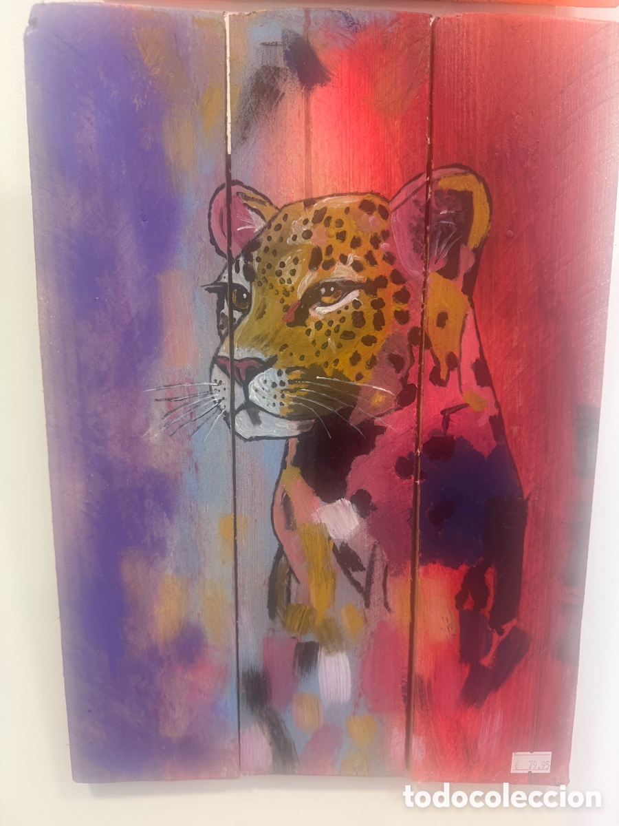 Arte: &rdquo;Cuadro Artesanal 'Leopardo Pop Art' - Pintura Original sobre Madera Reciclada&rdquo;