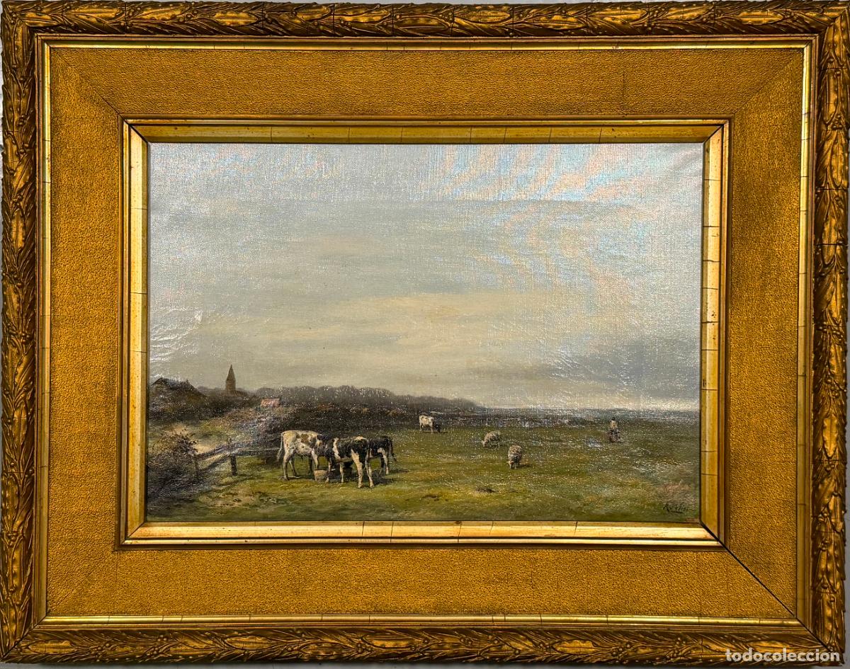 Arte: Klaas Van Vliet , Krommenie. Pa&iacute;ses Bajos , &oacute;leo lienzo S. XIX , R227