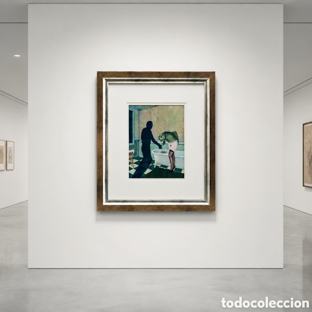 Arte: WOLF-DIETER K&Ouml;PFER. ALEMANIA. TEMPERA SOBRE PAPEL. TITULO &rdquo; A LAS 23 HORAS &rdquo;.OBRA 32&times;25 .MARCO 61&times;53