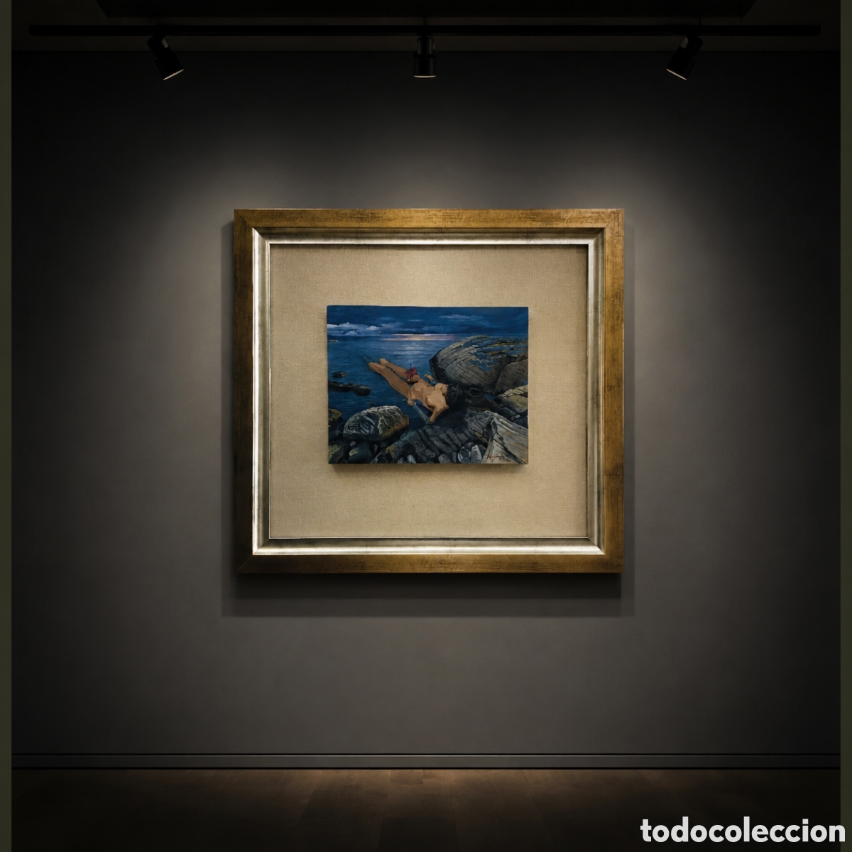 Arte: WOLF-DIETER K&Ouml;PFER. ALEMANIA. TEMPERA SOBRE MADERA.TITULO &rdquo; ISLA DEL NORTE &rdquo;.OBRA 30&times;23 .MARCO 58&times;53
