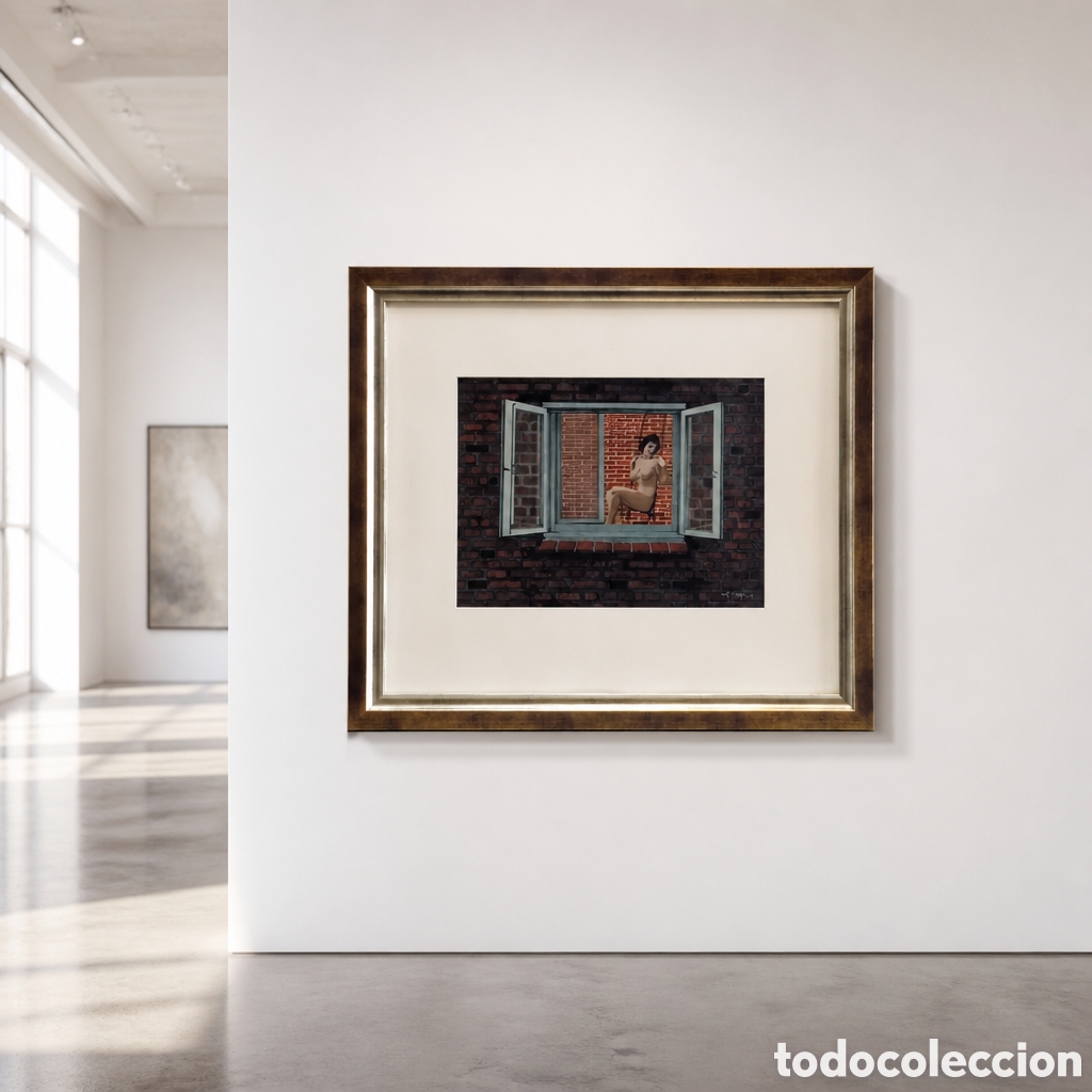 Arte: WOLF-DIETER K&Ouml;PFER.ALEMANIA.TEMPERA SOBRE PAPEL.TITULO&rdquo; MUJER EN EL COLUMPIO&rdquo;OBRA 47&times;35 .MARCO 78&times;69