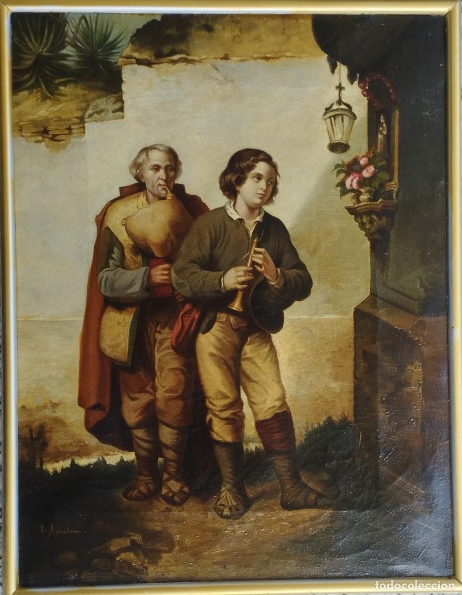 Arte: Oleo sobre lienzo de Prudencio Arrieta / XIX-XX / Escena costumbrista / 28x36 cm / Restaurado