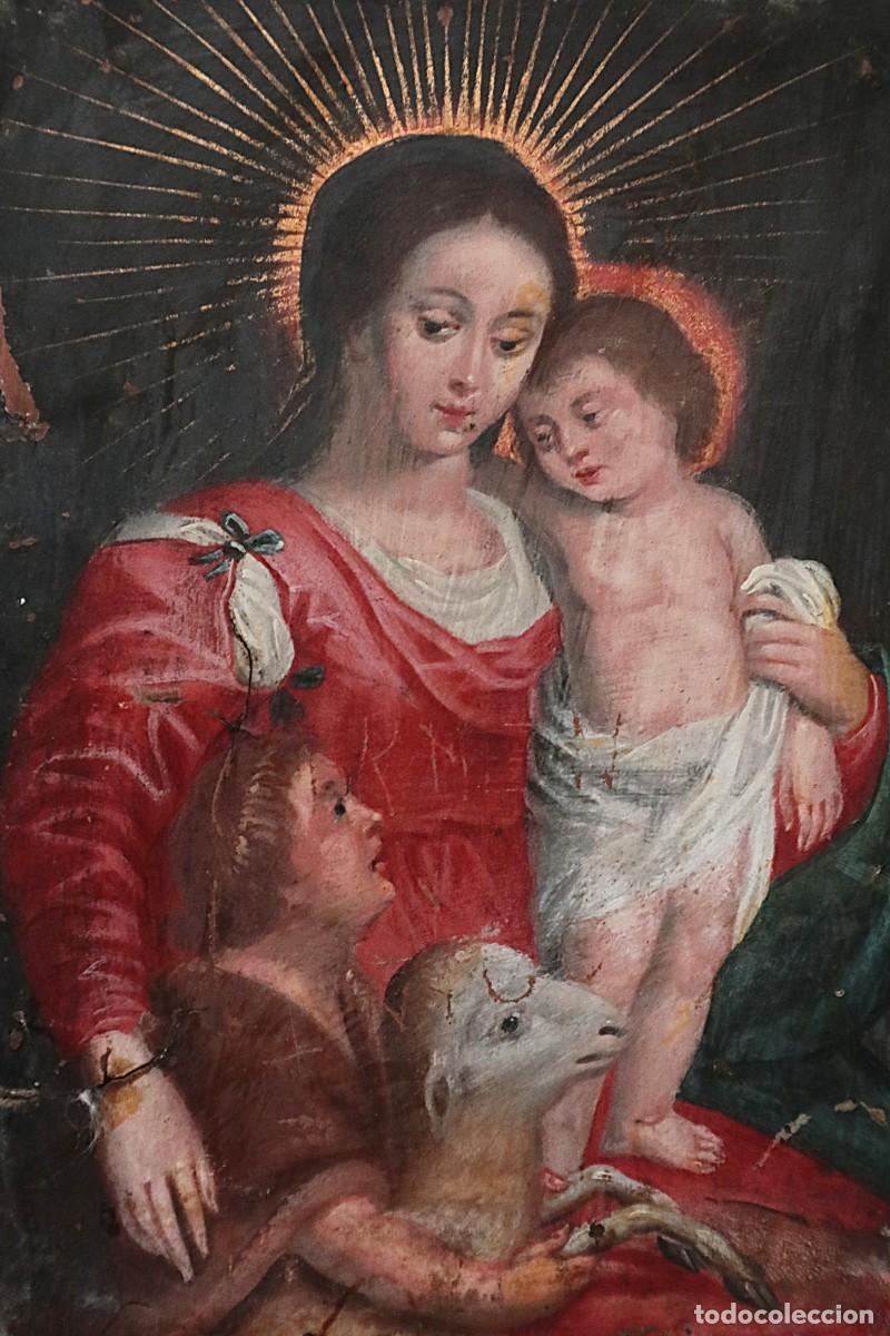 Arte: La Virgen con el Ni&ntilde;o y San Juanito. &Oacute;leo sobre cobre. Siglos XVI-XVII.