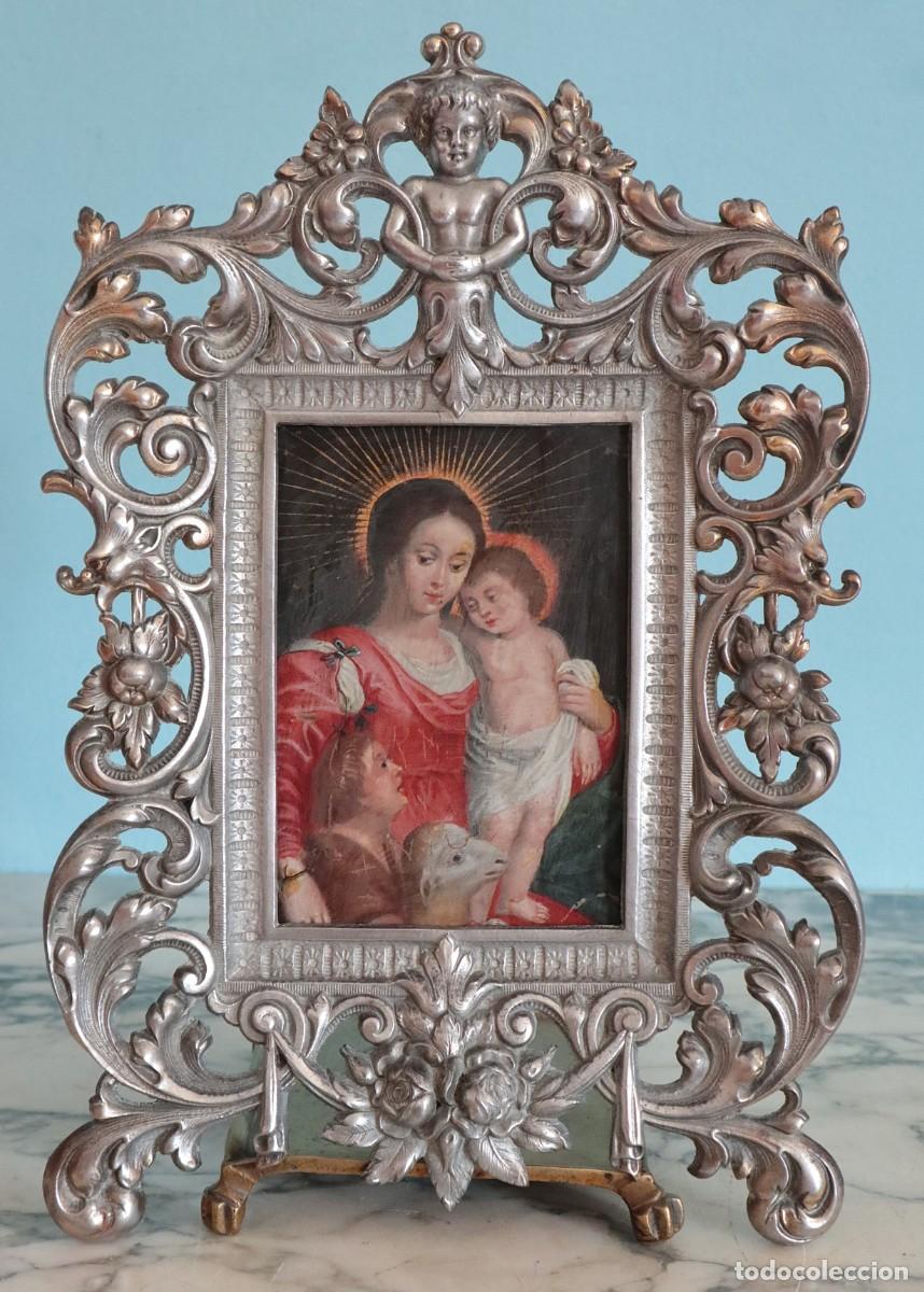 Arte: La Virgen con el Ni&ntilde;o y San Juanito. &Oacute;leo sobre cobre. Siglos XVI-XVII.