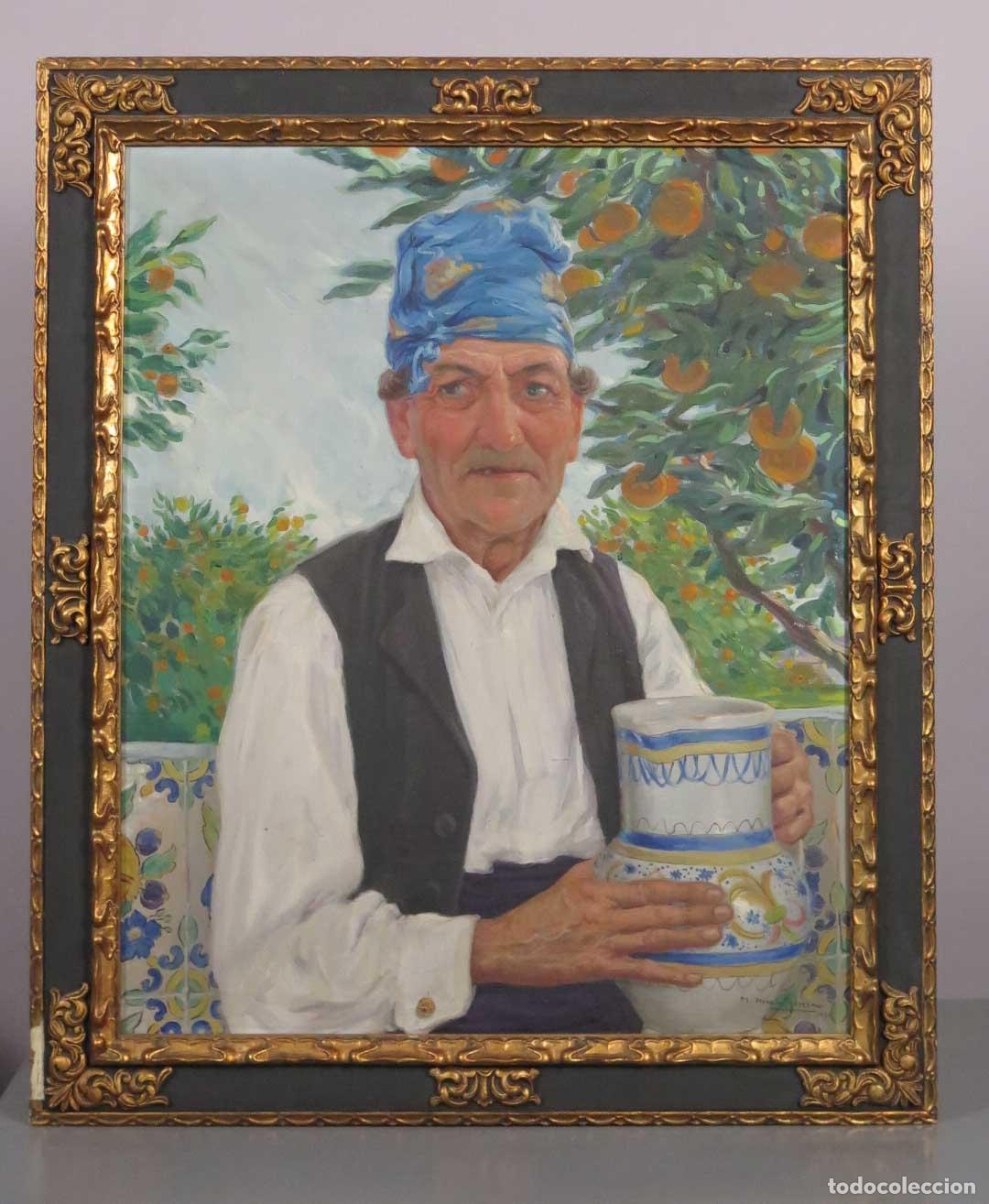 Arte: RETRATO HOMBRE POPULAR DE LIRIA. OLEO S/ LIENZO. MANUEL MORENO GIMENO. FIRMADO 1929