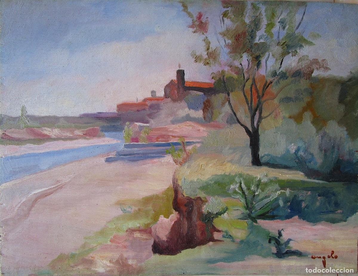 Arte: &Oacute;leo sobre tabla firmado ANGELO. Escuela espa&ntilde;ola de mediados siglo XX