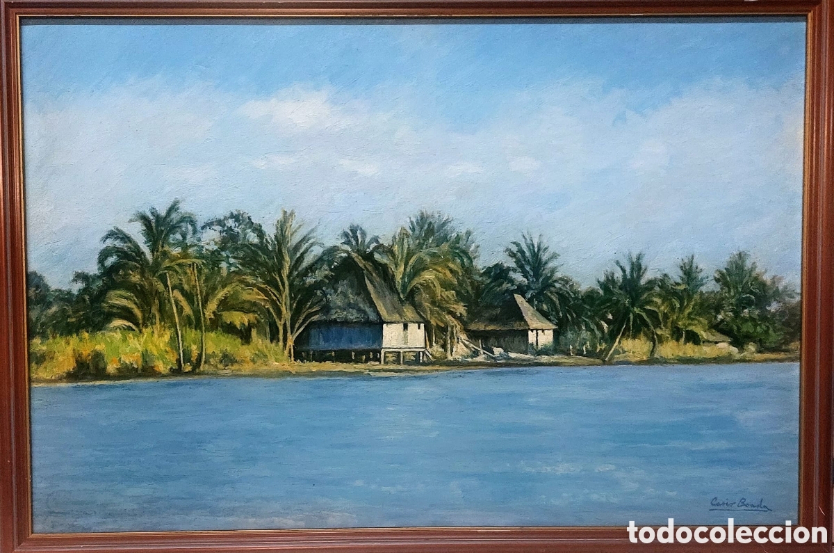 Arte: CASIMIR BOADA OLEO TELA 55X82 DE 1972 EL RIO MANY LAS ISLAS