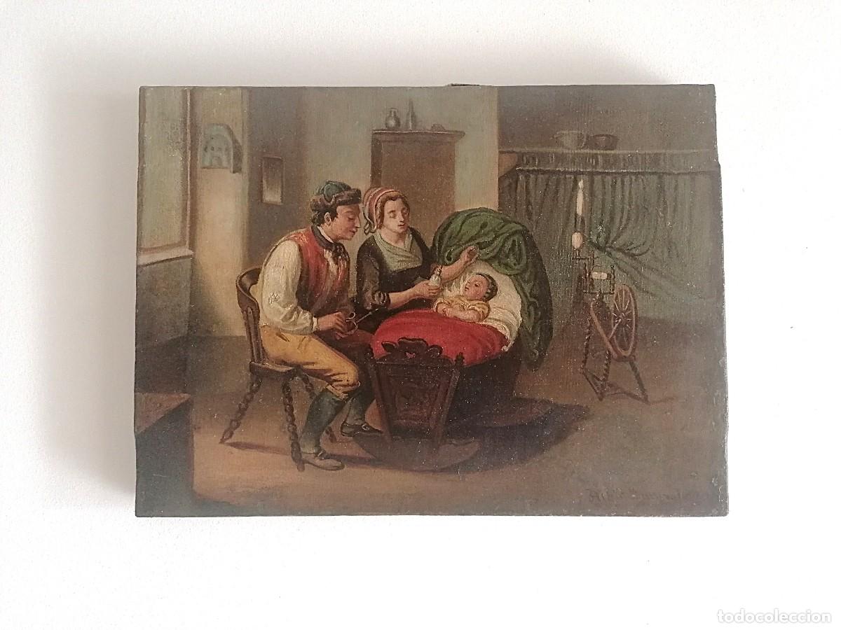 Arte: Pintura al &oacute;leo de un interior plebeyo del siglo XIX