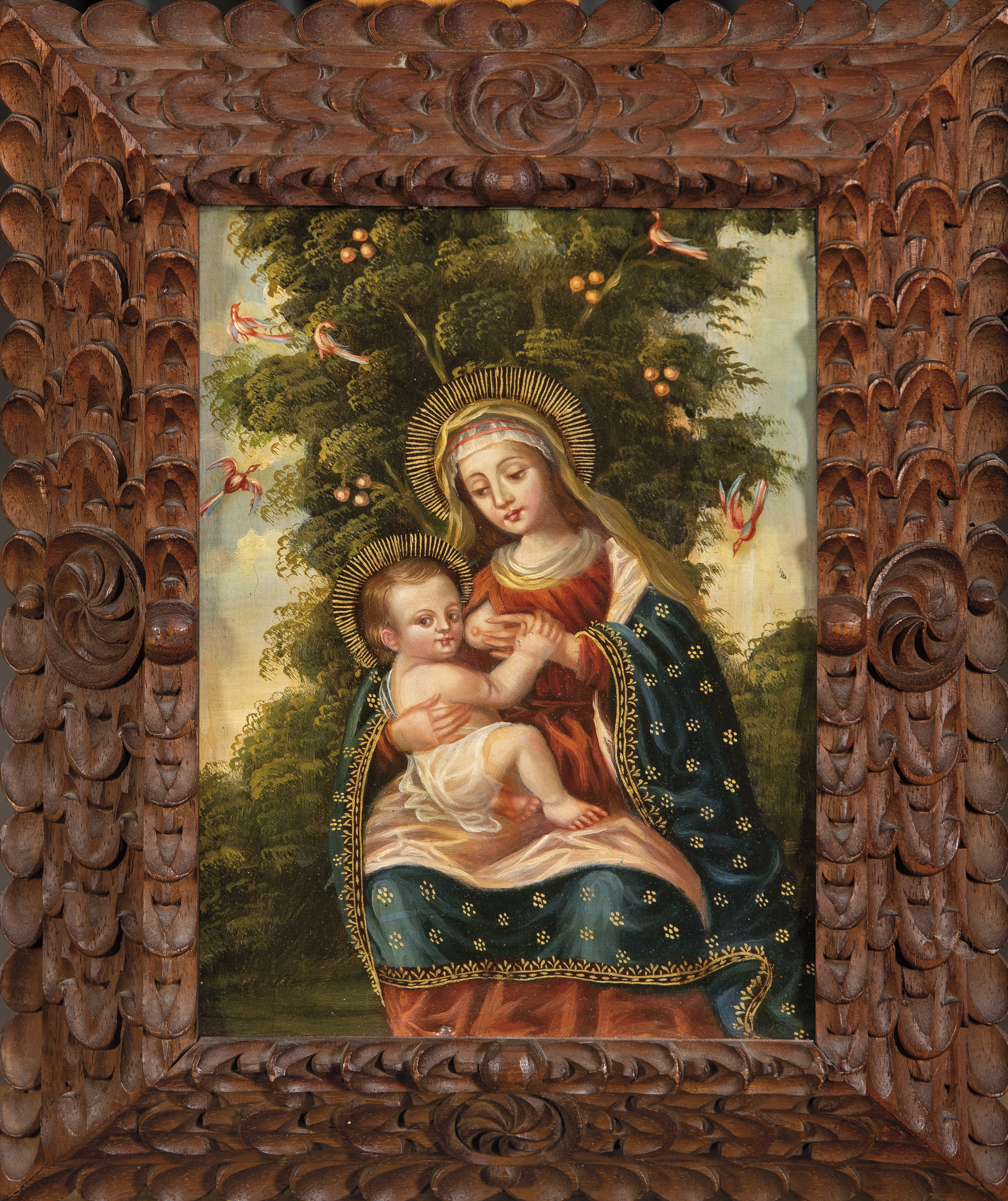 Arte: Virgen de la leche colonial &oacute;leo sobre tabla escuela peruana del siglo XX