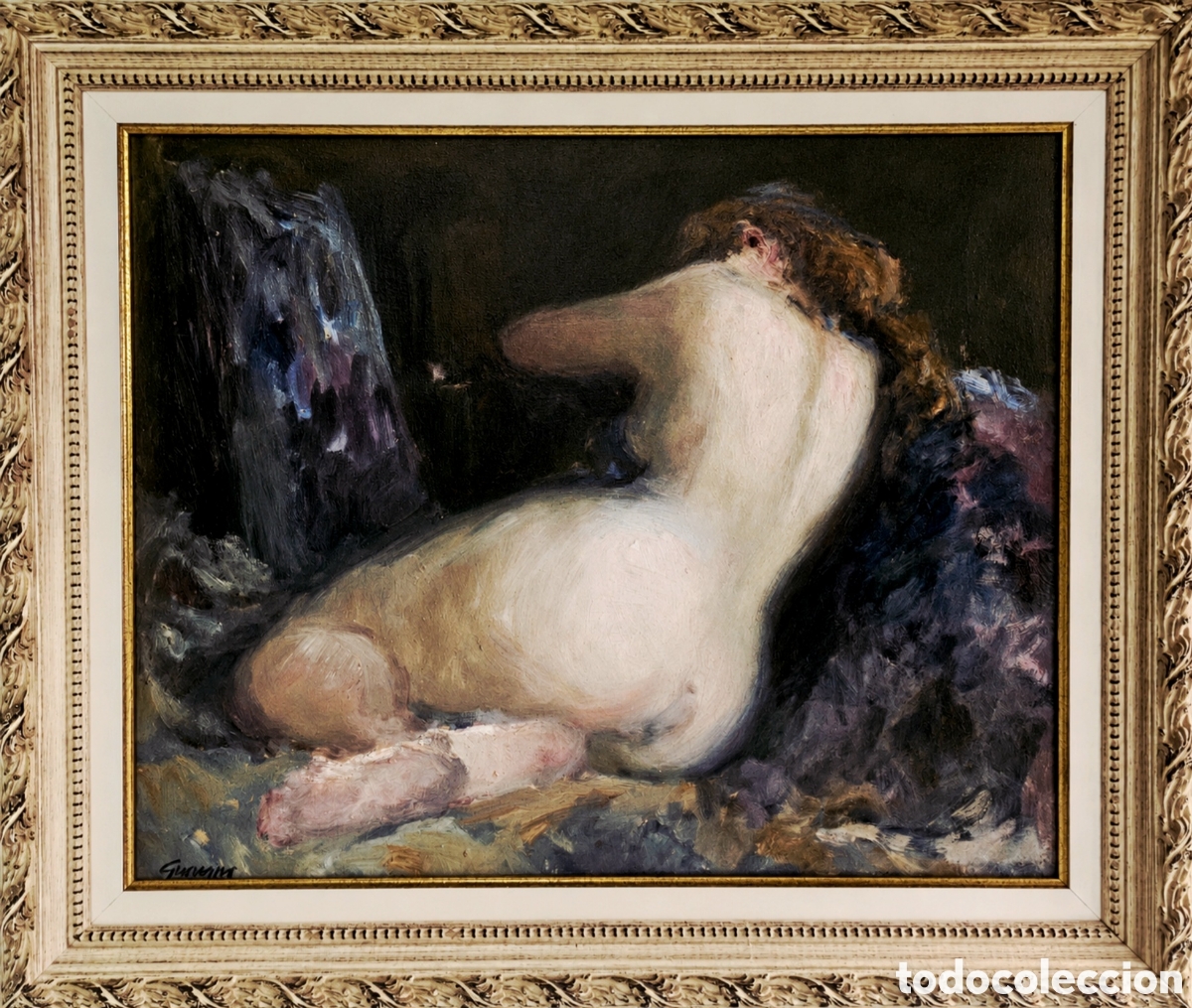 Arte: Jose Guevara (M&aacute;laga 1930-2017) preciosa pintura original desnudo femenino, firmada.