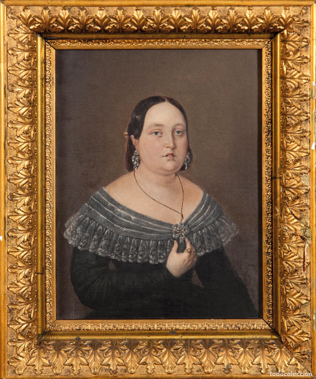 Arte: Retrato de dama isabelina &oacute;leo sobre lienzo escuela espa&ntilde;ola del siglo XIX